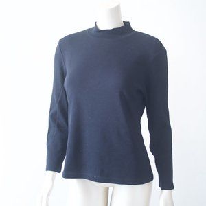 Karen Scott Long Sleeve Mock Turtleneck Black Petite Large 100% Cotton Soft - PL